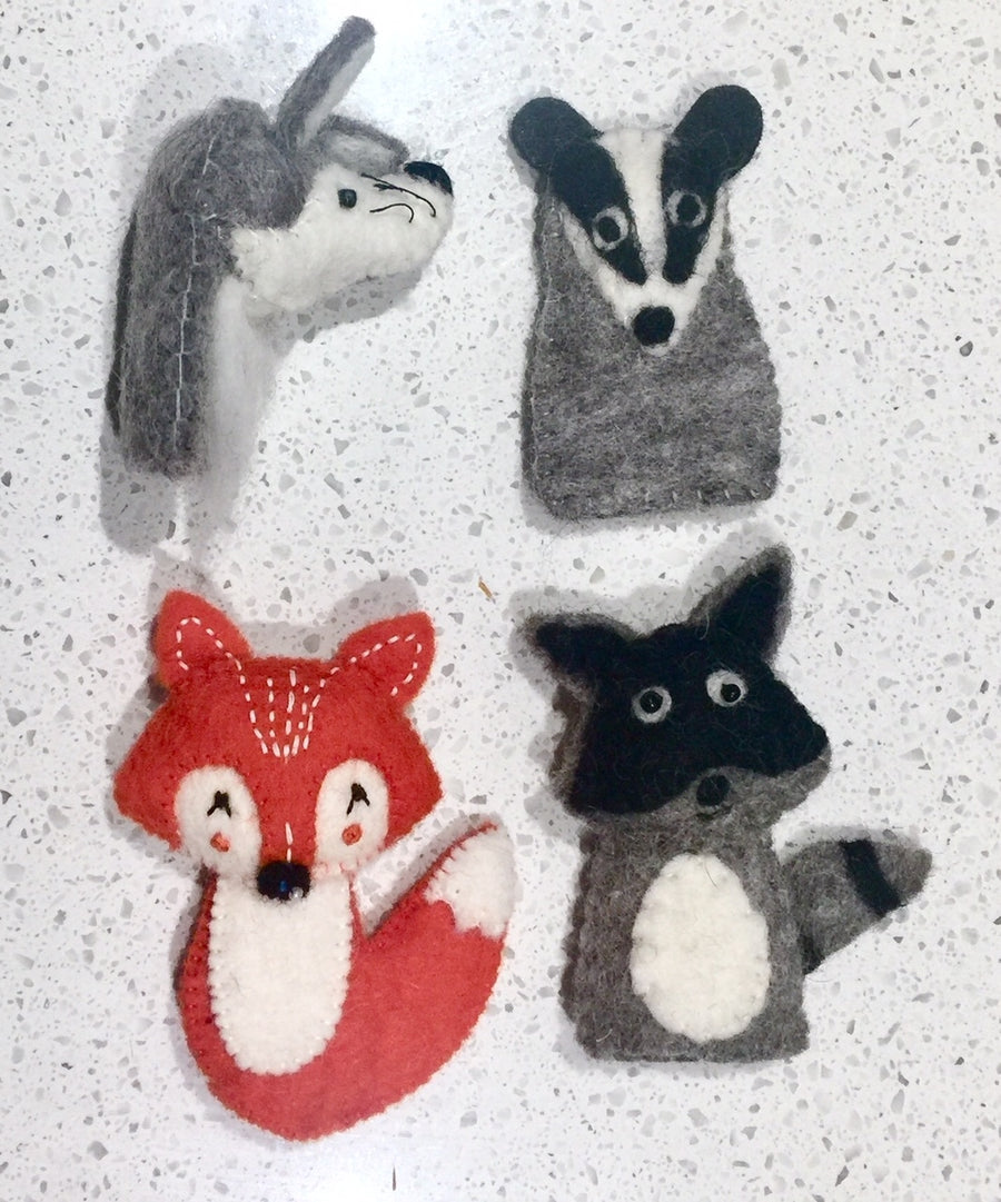 Papoose pure wool felt finger puppets - woodland animals