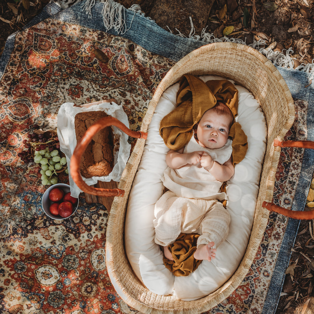 Moses Basket - Natural - Tan Handles