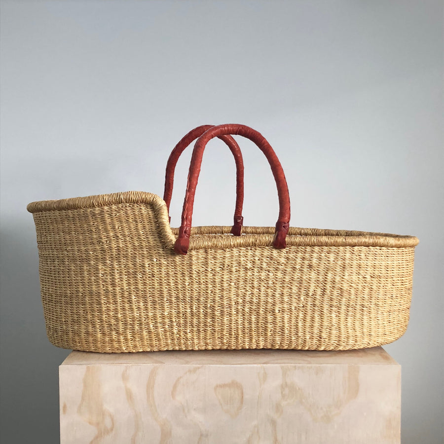 Moses Basket - Natural - Tan Handles